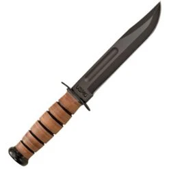 Ka-bar 5017 Usmc Fighting Fixed Black Epoxy Powder Coated Carbon Steel Blade Knife With Stacked Leather Handle