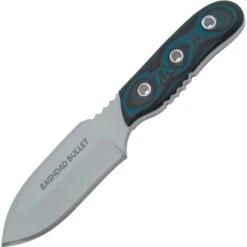 TOPS Knives TOPS 03 Baghdad Bullet Fixed Gray Finish Blade Knife With Black And Blue G-10 Handles