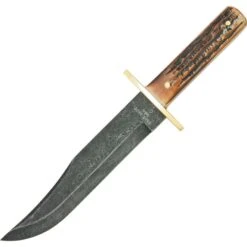 Bear & Son 501D Damascus Bowie Fixed Clip Point Blade Knife With Genuine India Stag Bone Handle