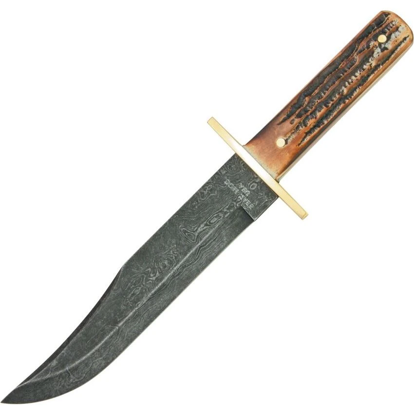 Bear & Son 501D Damascus Bowie Fixed Clip Point Blade Knife With Genuine India Stag Bone Handle 3 Bear & Son 501D Damascus Bowie Fixed Clip Point Blade Knife With Genuine India Stag Bone Handle