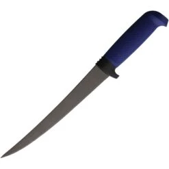 Marttiini 846014T Martef Fillet Knife With Blue Textured Rubber Handle And Leather Sheath -Buck Knives Shop 114196