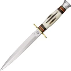 J. Adams Sheffield England 011 Stiletto Fixed Dagger Blade Knife With Round Design Genuine Stag Handle