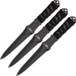 Uzi KT03 Throwing Fixed Blade Knife With Black Cord Wrapped Handle - Three Piece Set