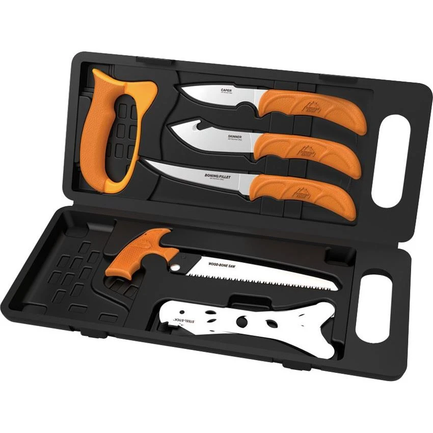 Outdoor Edge WP2 Wild-Pak Game Processing Set 8-Piece Knife Stainless Blade With Blaze Orange Handle 3 Outdoor Edge WP2 Wild-Pak Game Processing Set 8-Piece Knife Stainless Blade With Blaze Orange Handle