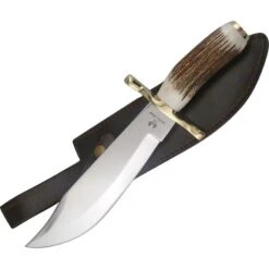 Frost WT005 Whitetail Bowie Fixed Blade Knife With Round Design Genuine Stag Handle