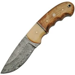 Damascus 1144 Hunter Fixed Damascus Steel Blade Knife Bone And Walnut Handles