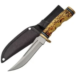 China Made 210914 Hunter Fixed Blade Knife With Finger Grooved Imitation Stag Handle