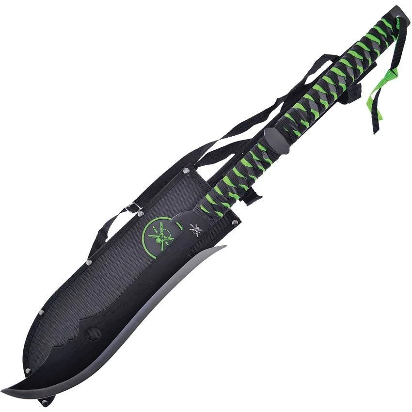Frost TX4124BLK Tac Xtreme Fixed Black Finish Blade Knife With Black And Green Cord Wrapped Handle 3 Frost TX4124BLK Tac Xtreme Fixed Black Finish Blade Knife With Black And Green Cord Wrapped Handle