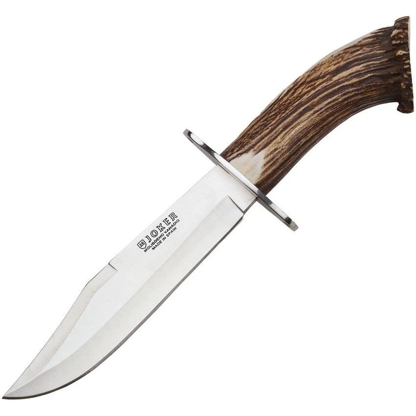 Joker CN100 Bowie Satin Finish Vanadium Molybdenum Steel Clip Point Blade Knife With Crown Stag Handle 3 Joker CN100 Bowie Satin Finish Vanadium Molybdenum Steel Clip Point Blade Knife With Crown Stag Handle