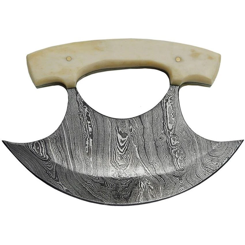 Damascus 1111BO Damascus Steel ULU Blade Knife With Smooth Bone Handle 3 Damascus 1111BO Damascus Steel ULU Blade Knife With Smooth Bone Handle